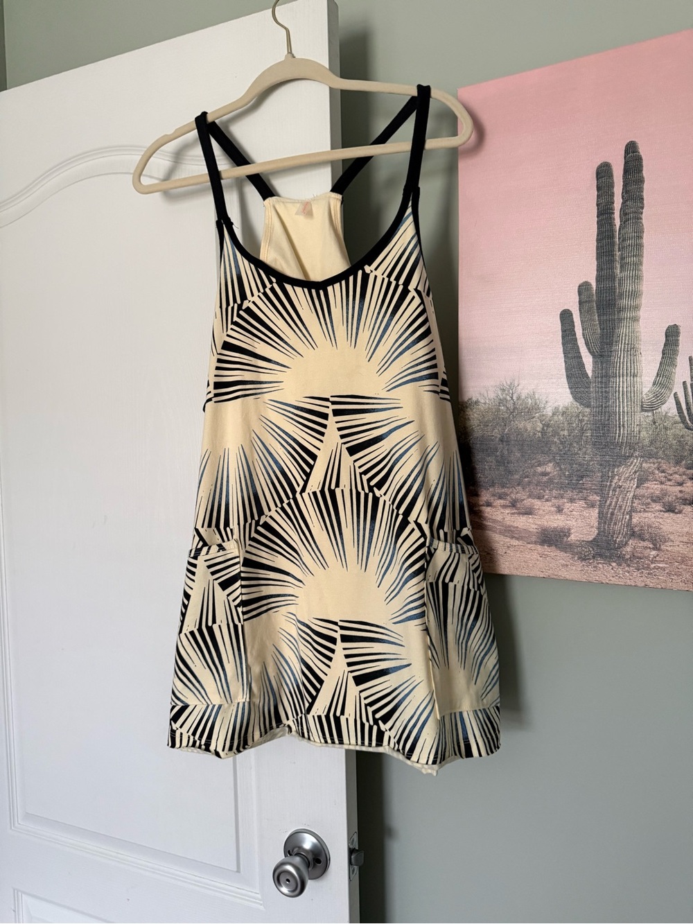 Cream & Black Palm Print Free People Romper Dress